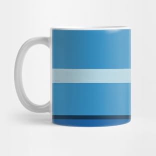 A shocking combo of Light Blue Grey, Windows Blue, Dark Blue Grey and Peacock Blue stripes. Mug